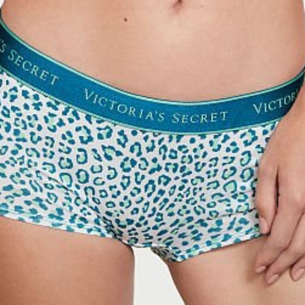 VS XS Boyshort Logo Waist Mint Blue Leopard Cheetah Animal Print NWT Shorty Cute